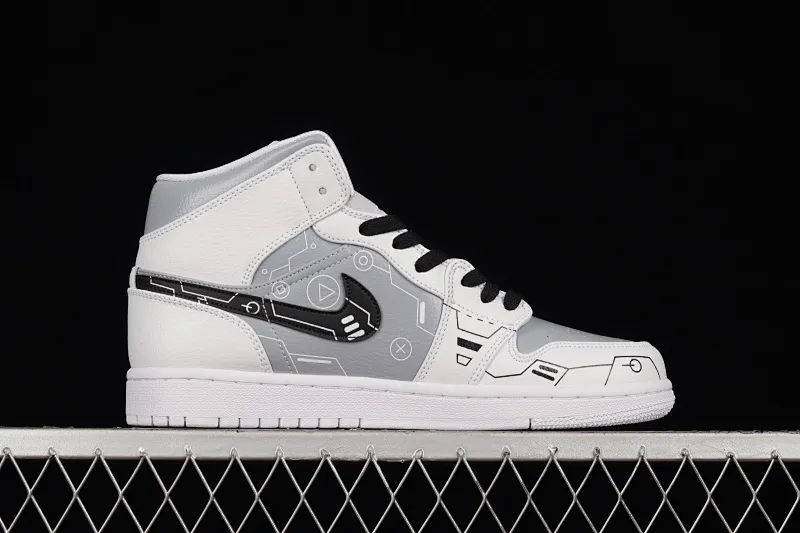 All categories Air Jordan Jordan series basketball shoes Air Jordan 1 Mid Air Jordan 1 Mid "PS5" AJ1 Joe 1 theme video game black and white gray mid-top basketball shoes 554724-129